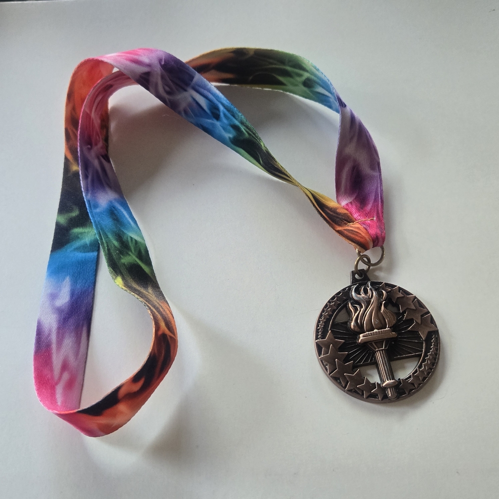 Bronze-Tone Torch Medal with Multicolor Ribbon
